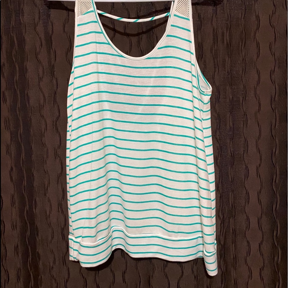 White and Mint Striped Tank with Strapy Back
